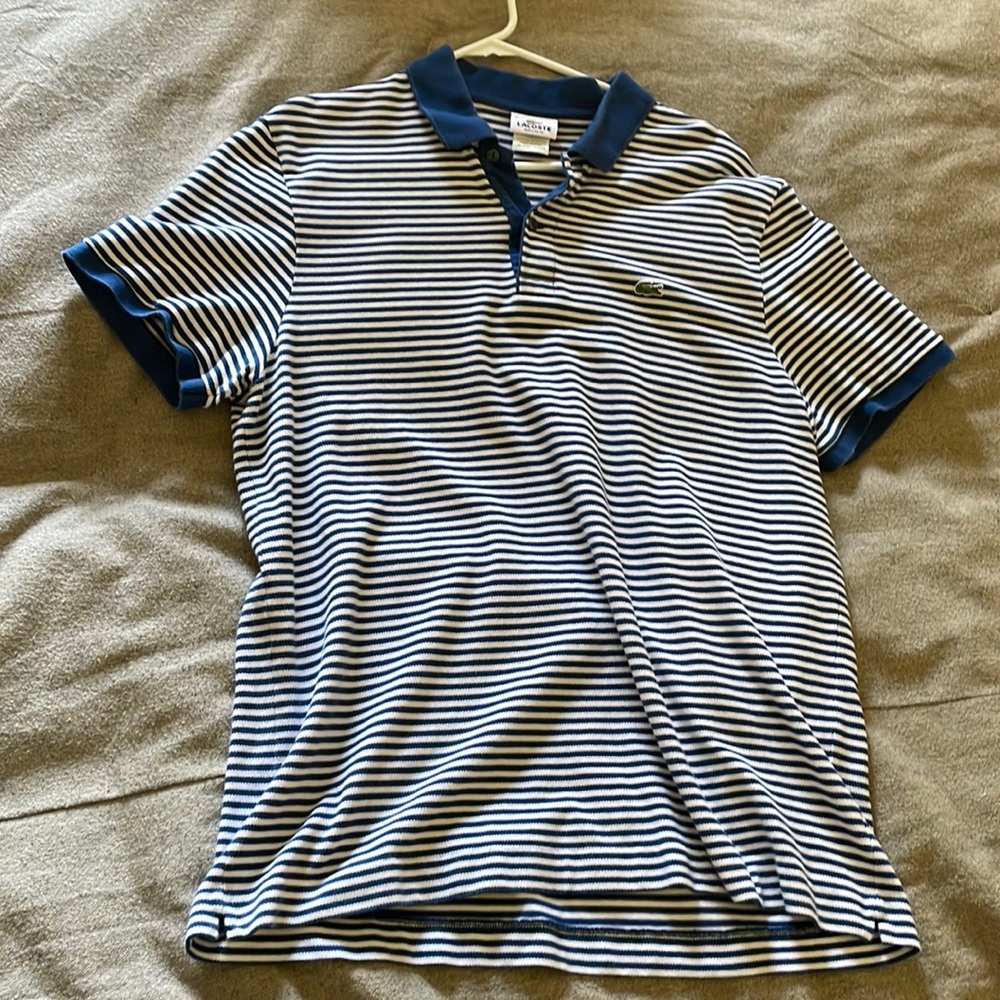 Men’s Lacoste blue striped polo size L